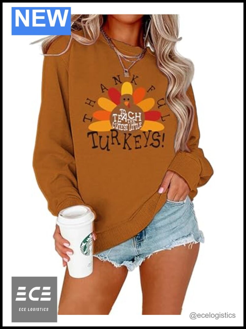 Women's Thanksgiving Gobble Turkey Graphic Crewneck Sweatshirt